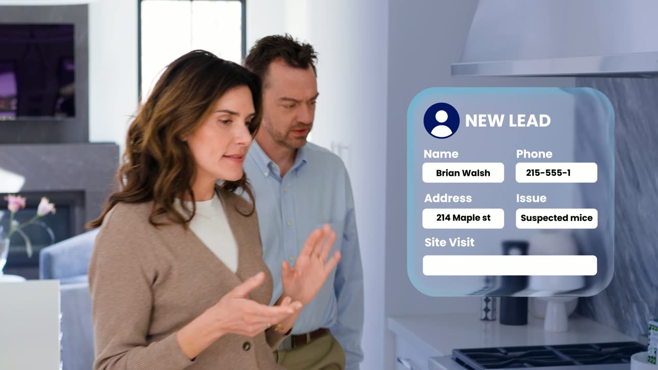 New lead captured with name, phone number, and job details in the CRM